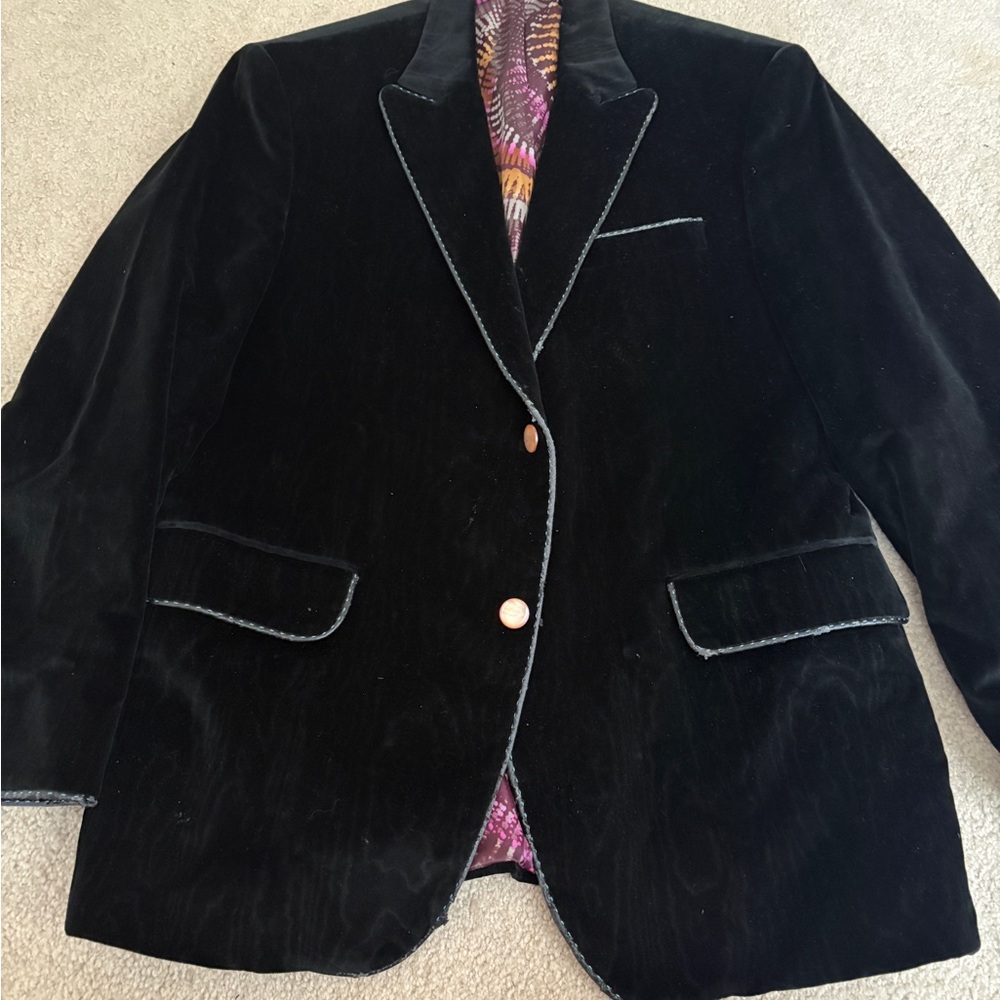 Robert Graham Black Velvet Blazer with Purple Lining